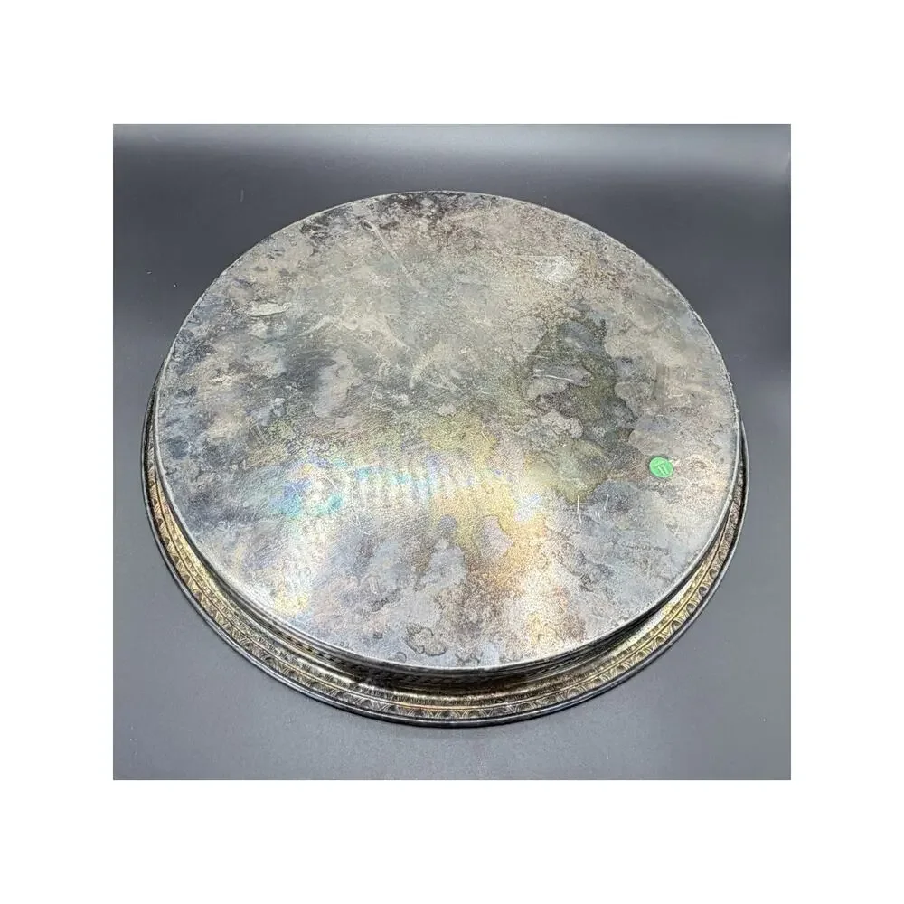 Vintage 15” Silverplate Cake Plateau Stand Engraved Floral Pierced Gallery